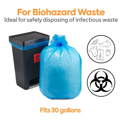 Coastwide Professional™ 30 Gallon Biohazard Bags, Low Density, 1.3 Mil, Blue, 200 Bags/Box (CW57396)