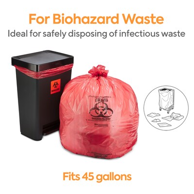 Coastwide Professional™ 40-45 Gal. Biohazard Trash Bags, Low Density, 1.3  Mil, Red, 46x40, 200/Carton (CW50713)