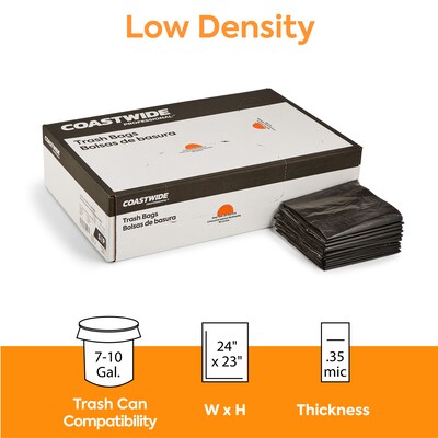 Coastwide Professional™ 7-10 Gallon Trash Bag, 24 x 23, Low Density, 0.35 mil, Black, 500 Bags/Box