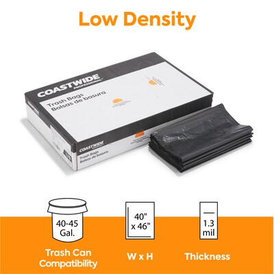 Coastwide Professional™ 40-45 Gallon Trash Bag, 40 x 46, Low Density, 1.3 mil, Black, 100 Bags/Box