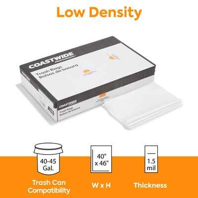 Coastwide Professional™ 40-45 Gallon Trash Bag, 40 x 46, Low Density, 1.5 mil, Clear, 100 Bags/Box