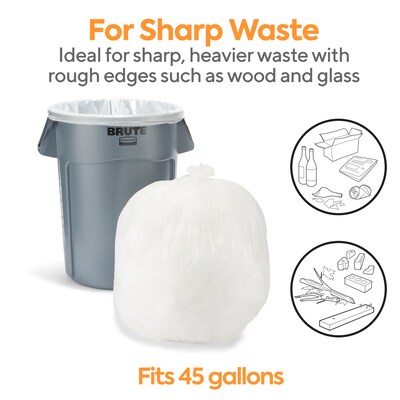 Coastwide Professional™ 40-45 Gallon Trash Bag, 40" x 46", Low Density, 0.74 mil, White, 100 Bags/Box (CW18192)