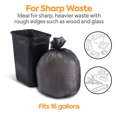 12-16 Gallon Trash Bags, 24 x 32, Black, 500 Per Case, Folded