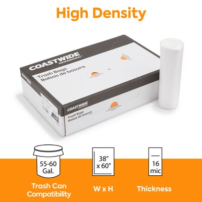 Coastwide Professional™ 55-60 Gallon Trash Bag, 38 x 60, High Density, 16 mic, Natural, 200 Bags/B