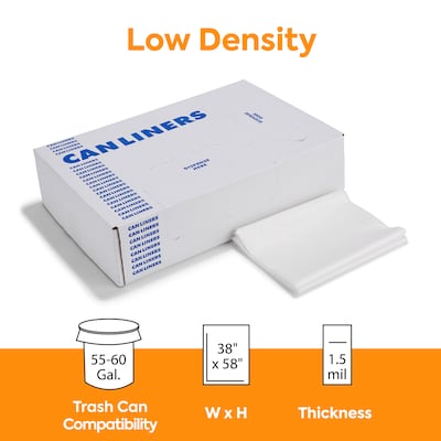 Coastwide Professional™ 55-60 Gallon Industrial Trash Bag, 38 x 58, Low Density, 1.5 mil, Clear, 1