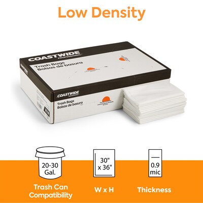 Coastwide Professional™ 20-30 Gallon Trash Bag, 30 x 36, Low Density, 0.9 mil, White, 200 Bags/Box