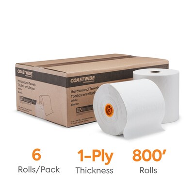 Coastwide Professional™ J-Series Hardwound Paper Towels, 1-ply, 800 ft./Roll, 6 Rolls/Carton (CWJHT-