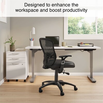 Quill Brand® Corvair Mesh Back Luxura Faux Leather Computer and Desk Chair, Black (23097)