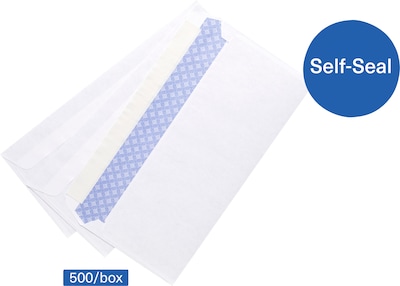 Quill Brand EasyClose Security Tinted #10 Business Envelopes, 4 1/8" x 9 1/2", White, 500/Box (3016453)