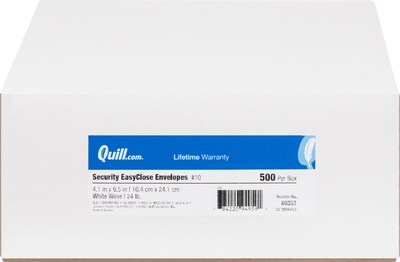 Quill Brand® 500/Box EasyClose Security Tinted #10 Business Envelope, 4-1/8" x 9-1/2", White (3016453)