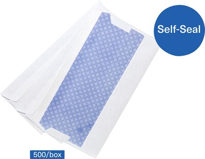 Quill Brand Self Seal Security Tinted #10 Business Envelope, 4 1/8 x 9 1/2, White, 500/Box (301644