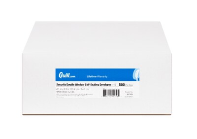 Quill Brand Security Tinted #10 Double Window Envelopes, 4 1/8" x 9 1/2", White Wove, 500/Box (3016430)