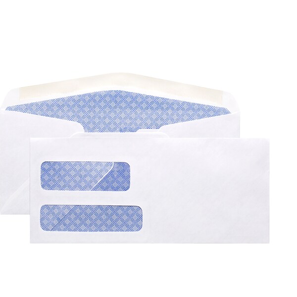 Quill Brand Gummed Security Tinted #10 Double Window Envelopes, 4 1/8 x 9 1/2, White, 500/Box (3016430)