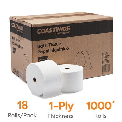 Coastwide Professional™ J-Series 1-Ply Small Core Bath Tissue, White, 3000 Sheets/Roll, 18 Rolls/Carton (CWJBT-3000)