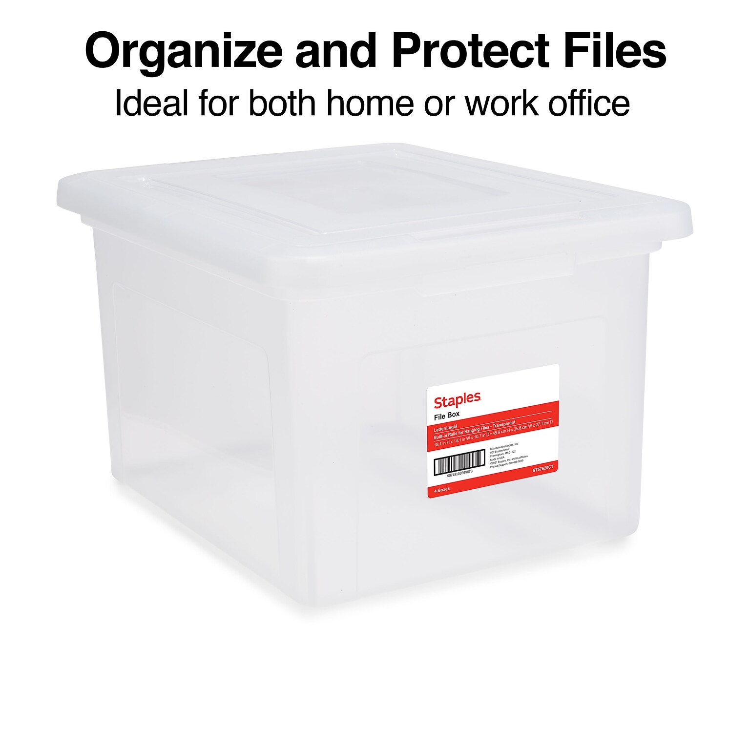 TRU RED™ Hanging File Box, Snap Lid, Letter/Legal Size, Clear, 4/Carton (TR57620CT)