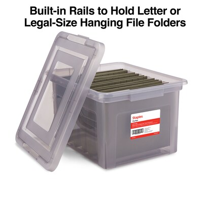 TRU RED™ Hanging File Box, Snap Lid, Letter/Legal Size, Frost Gray, 4/Carton (TR57623CT)