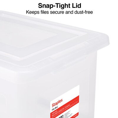Staples Plastic File Box Snap, Letter/Legal Size, Clear, 4/Carton (TR57620CT)