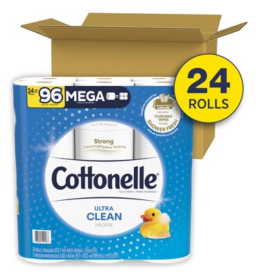 Cottonelle Ultra CleanCare 1-Ply Standard Toilet Paper, White, 312 Sheets/Roll, 24 Mega Rolls/Pack (53757)