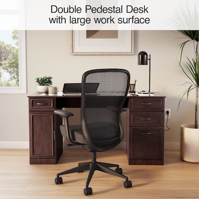 Quill Brand® Kendall Park Double Pedestal Desk, Cherry (52105)