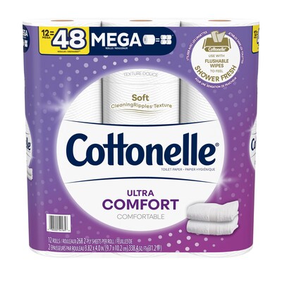 Cottonelle Ultra ComfortCare 2-Ply Standard Toilet Paper, White, 268 Sheets/Roll, 12 Mega Rolls/Pack