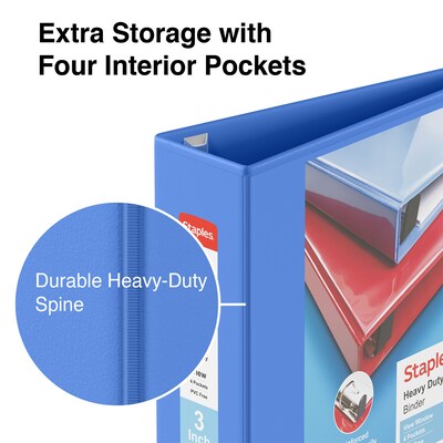 Staples Heavy Duty 3" 3-Ring View Binder, D-Ring, Periwinkle (ST56292-CC)