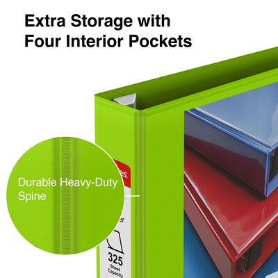 Staples® Heavy Duty 1 1/2" 3-Ring View Binders, D-Ring, Chartreuse (ST56320-CC)