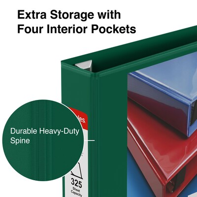 Staples® Heavy Duty 1-1/2" 3 Ring View Binder with D-Rings, Dark Green (56310-CC/24682)