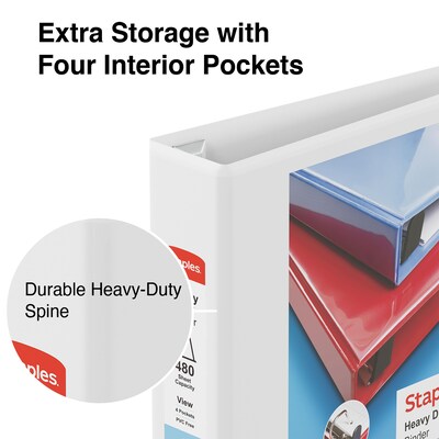 Staples Heavy Duty 2" 3-Ring View Binder, D-Ring, White (ST56264-CC)