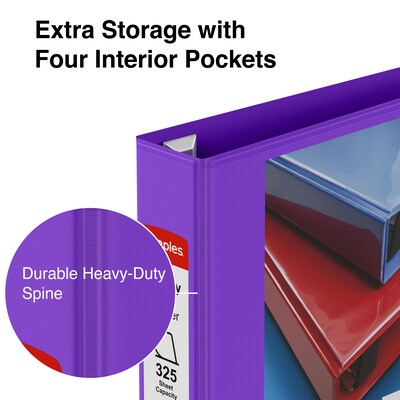 Staples® Heavy Duty 1-1/2" 3 Ring View Binder with D-Rings, Purple (ST56308-CC)