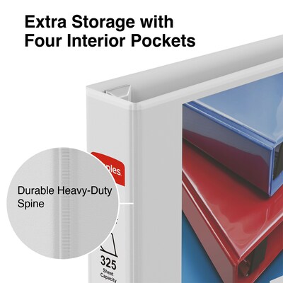 Staples Heavy Duty 1 1/2" 3-Ring View Binder, D-Ring, White (ST56263-CC)