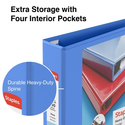Staples® Heavy Duty 2" 3 Ring View Binder with D-Rings, Periwinkle (ST56291-CC)
