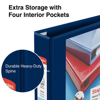 Staples® Heavy Duty 2" 3 Ring View Binder with D-Rings, Navy Blue (ST56270-CC)