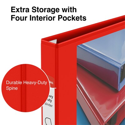 Staples® Heavy Duty 1" 3 Ring View Binder with D-Rings, Red (ST56295-CC)