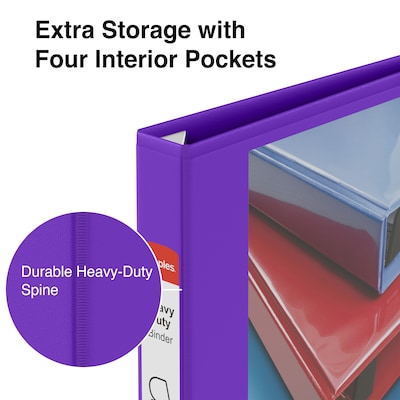 Staples® Heavy Duty 1" 3 Ring View Binder with D-Rings, Purple (ST56307-CC)