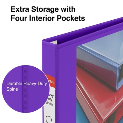 Staples® Heavy Duty 1" 3 Ring View Binder with D-Rings, Purple (ST56307-CC)