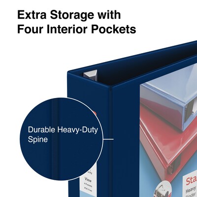 Staples® Heavy Duty 4" 3 Ring View Binder with D-Rings, Navy Blue (ST60406-CC)