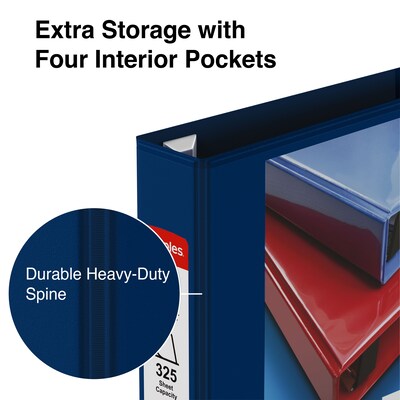 Staples® Heavy Duty 1-1/2" 3 Ring View Binder with D-Rings, Navy Blue (ST56269-CC)