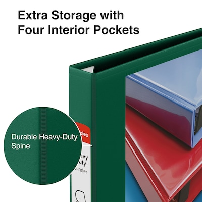 Staples® Heavy Duty 1" 3 Ring View Binder with D-Rings, Dark Green (ST56309-CC)