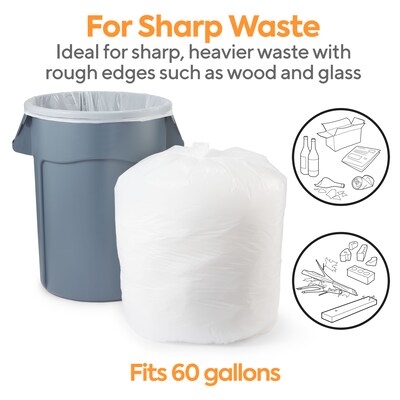 Coastwide Professional™ 55-60 Gallon Trash Bag, 38" x 58", Low Density, 0.74 mil, White, 100 Bags/Box (CW18187)