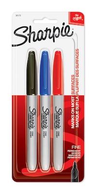 Sharpie Permanent Markers, Fine Tip, Assorted Inks, 3/Pack (30173)