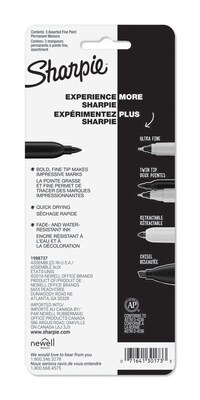 Sharpie Permanent Markers, Fine Tip, Assorted Inks, 3/Pack (30173)