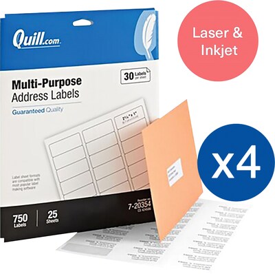Quill Brand® Laser/Inkjet Address Labels, 1 x 2-5/8, White, 3,000 Labels (Compare to Avery 5160, 5260 & 8160)