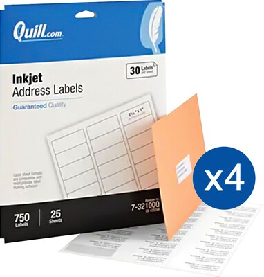 Quill Brand® Inkjet Address Labels, 1 x 2-5/8, White, 3,000 Labels (Compare to Avery 8160 & 8460)