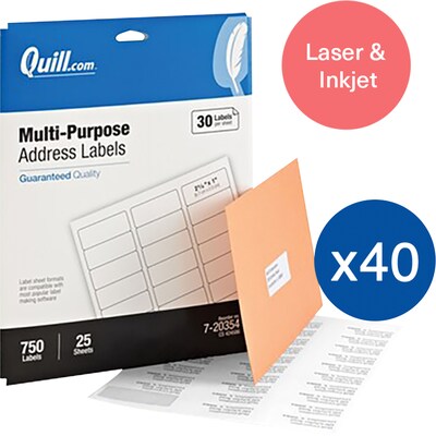 Quill Brand® Laser/inkjet Address Labels, 1 x 2-5/8, White, 30,000 Total Labels (Comparable to Avery 5260)