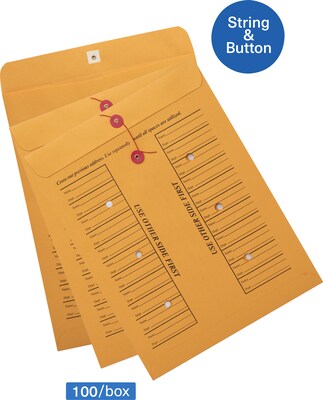 Quill Brand Button & String #13 Inter-Departmental Envelope, 10 x 13, Brown Kraft, 100/Box (1497/6
