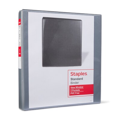 Staples® Standard 1 3 Ring View Binder with D-Rings, Gray (58652)