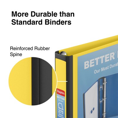 Staples® Better 1" 3 Ring View Binder with D-Rings, Yellow (19064)