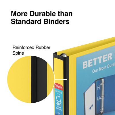 Staples® Better 1-1/2" 3 Ring View Binder with D-Rings, Yellow (19060)