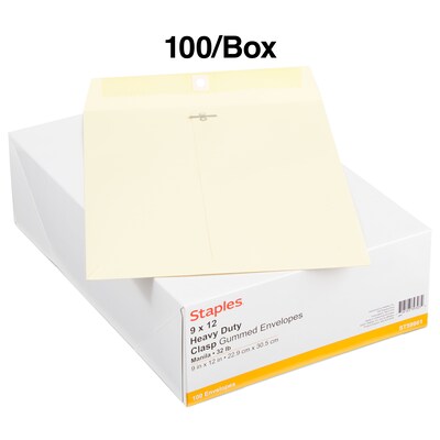 Extra-Heavyweight Clasp Manila  9" x 12" Envelopes, 100/Box (121962/19276)