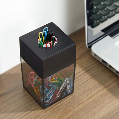 Magnetic Paper Clip Dispenser, Clear/Black (10590)